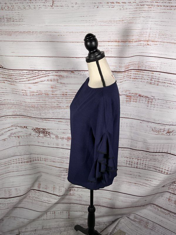 Women's See By Chloe Navy Blue Ruffled Sleeve Blouse Size 40