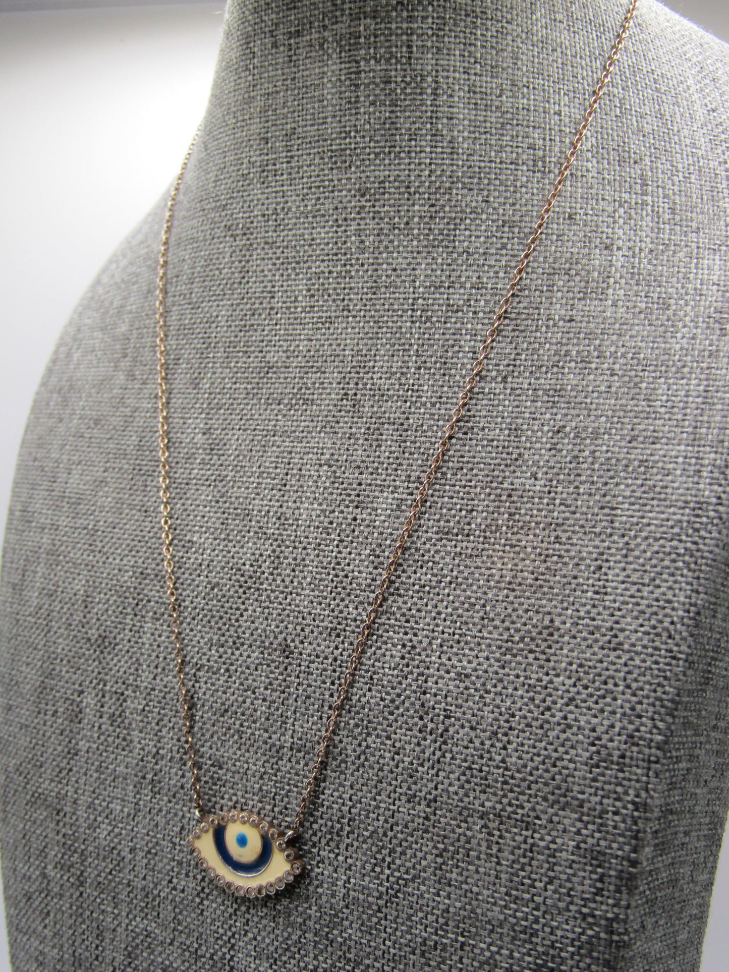 Vintage Vermeil Sterling Silver Evil Eye Enamel Pendant Necklace