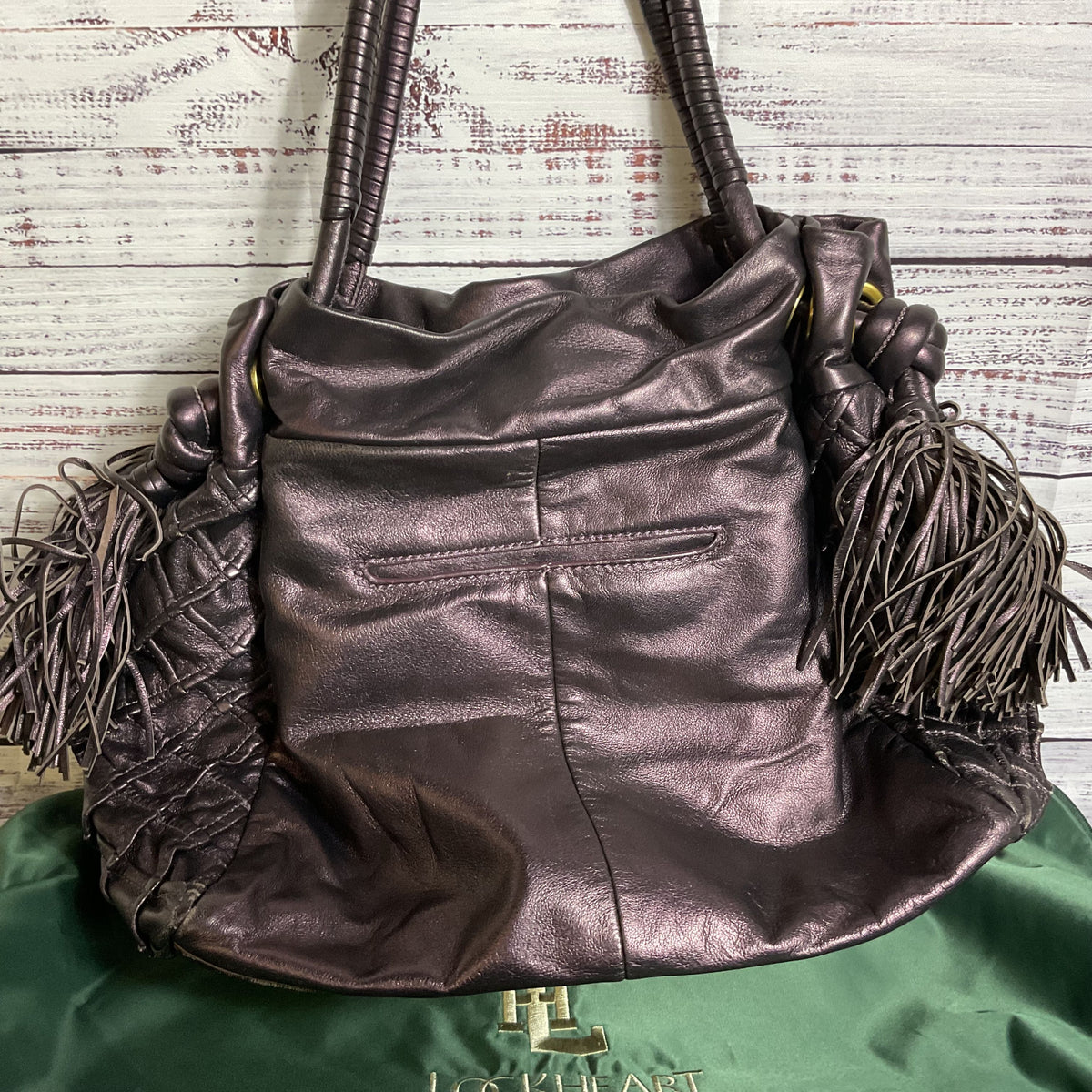 NEW LOCKHEART Women's Leather Plum Iridescent Quilt Design Fringe Shoulder Bag