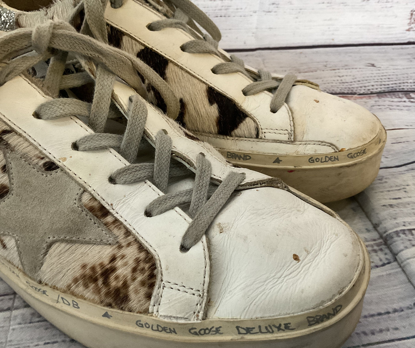 Golden Goose Hi Star Private Edition Leopard Print Calf Hair Sneakers Multi 7.5