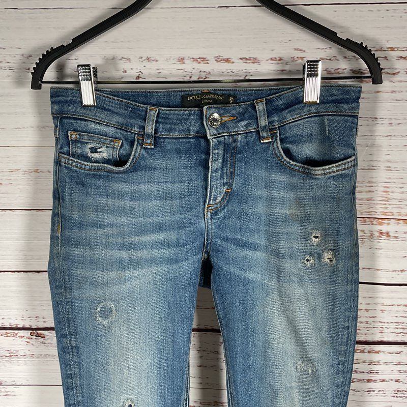 Dolce & Gabbana Pretty Denim Low Rise Distressed Skinny Jeans - Size 38