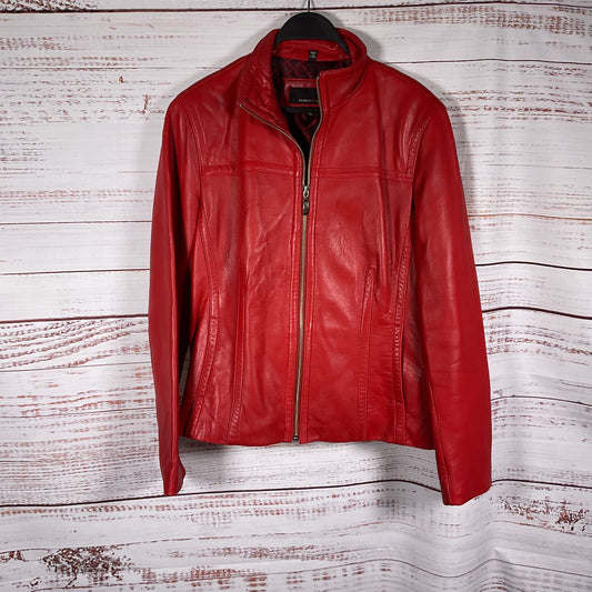 Jones New York Red Leather Front Zip Jacket - Size XL