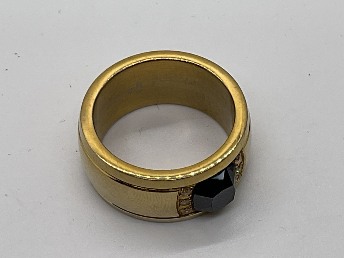 STEELTIME New York City Gold Tone Stainless Steel & Rhinestone Ring Band- SZ 9