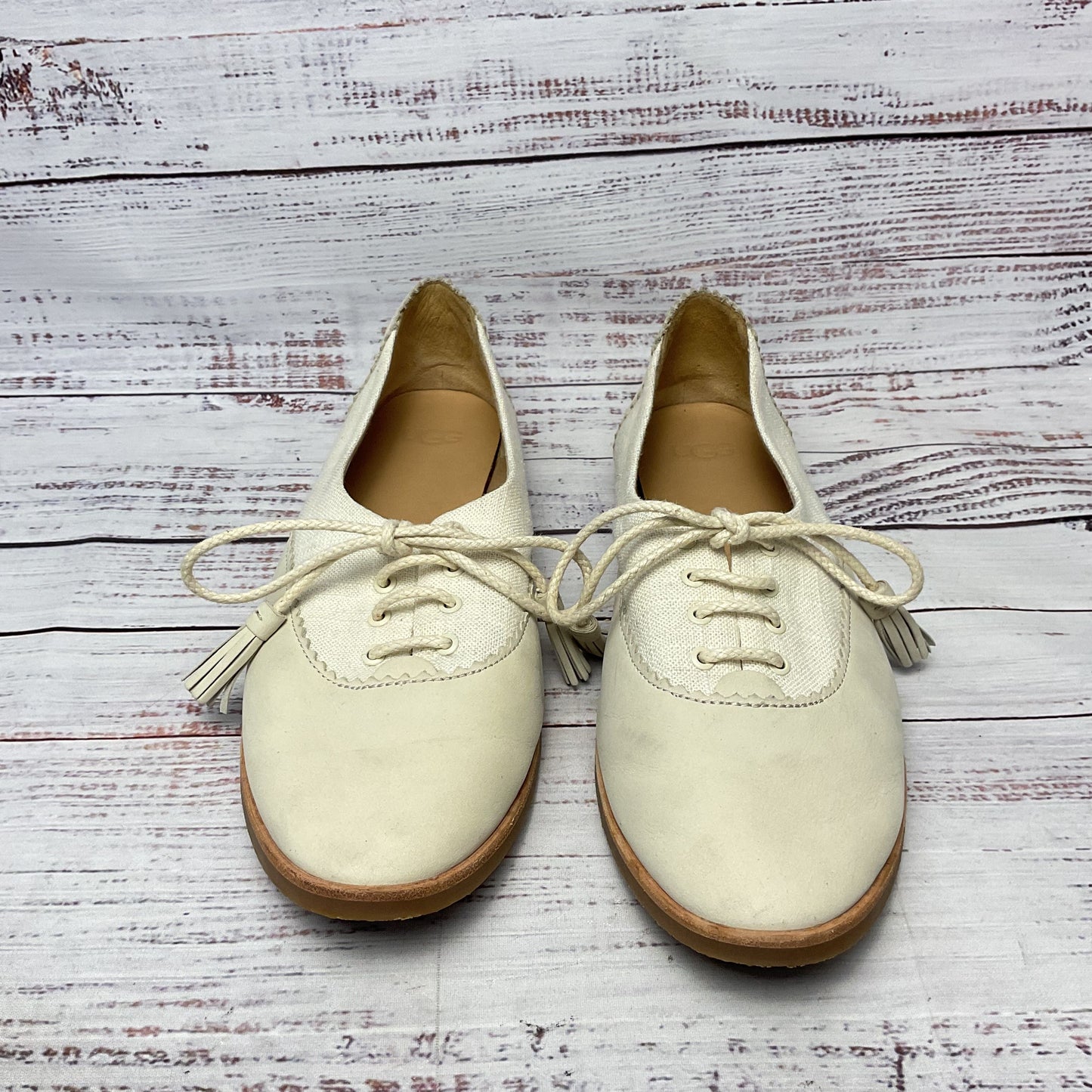 Ugg Nolita White Beige Nubuck Fabric Oxford Flat Women Size 10