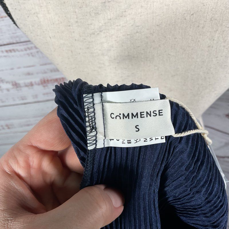 NWT Commense Pleated Navy Blue Assymetrical Halter Top - Size S