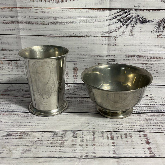 Lot Of 2 VTG. Pewter Dishes 4"x3" Tiffany Cup, 2"x4" Revere Reproductions Bowl