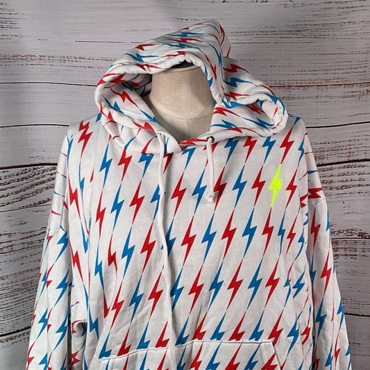 AVIATOR NATION Men's/ Unisex White Bolt Logo Embroidered Bolt Hoodie- SZ M