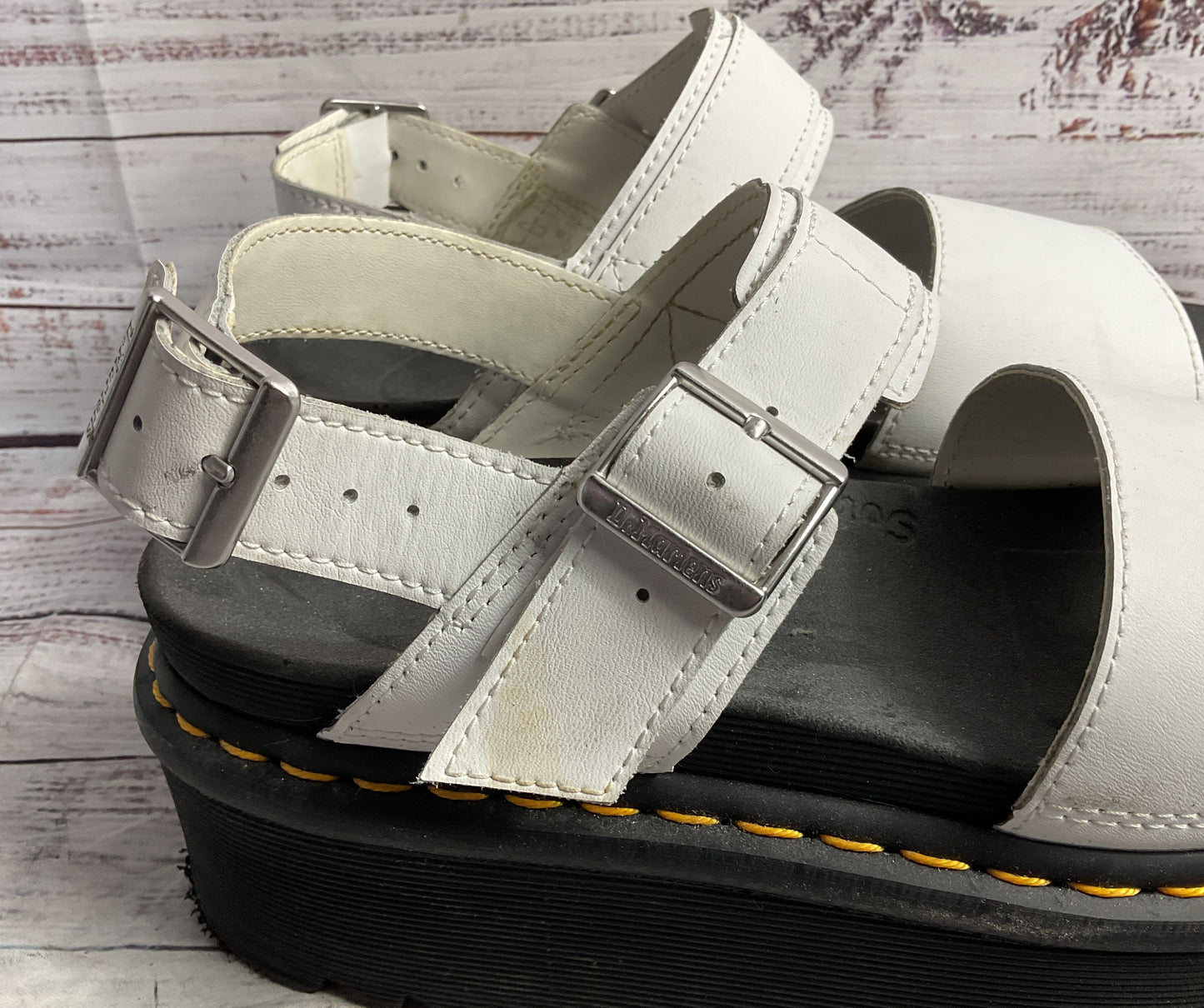 Dr. Martens Voss Quad Leather Strap Platform Sandals White Size 10