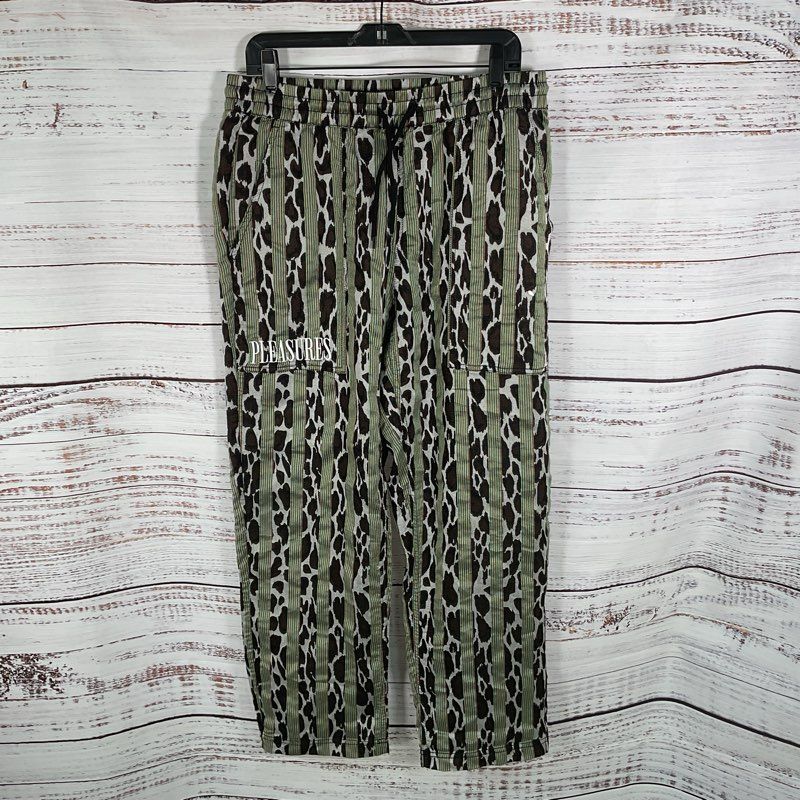 Pleasures Now Snow Leopard Spots w/ Multicolor Stripes Drawstring Pants - Size L