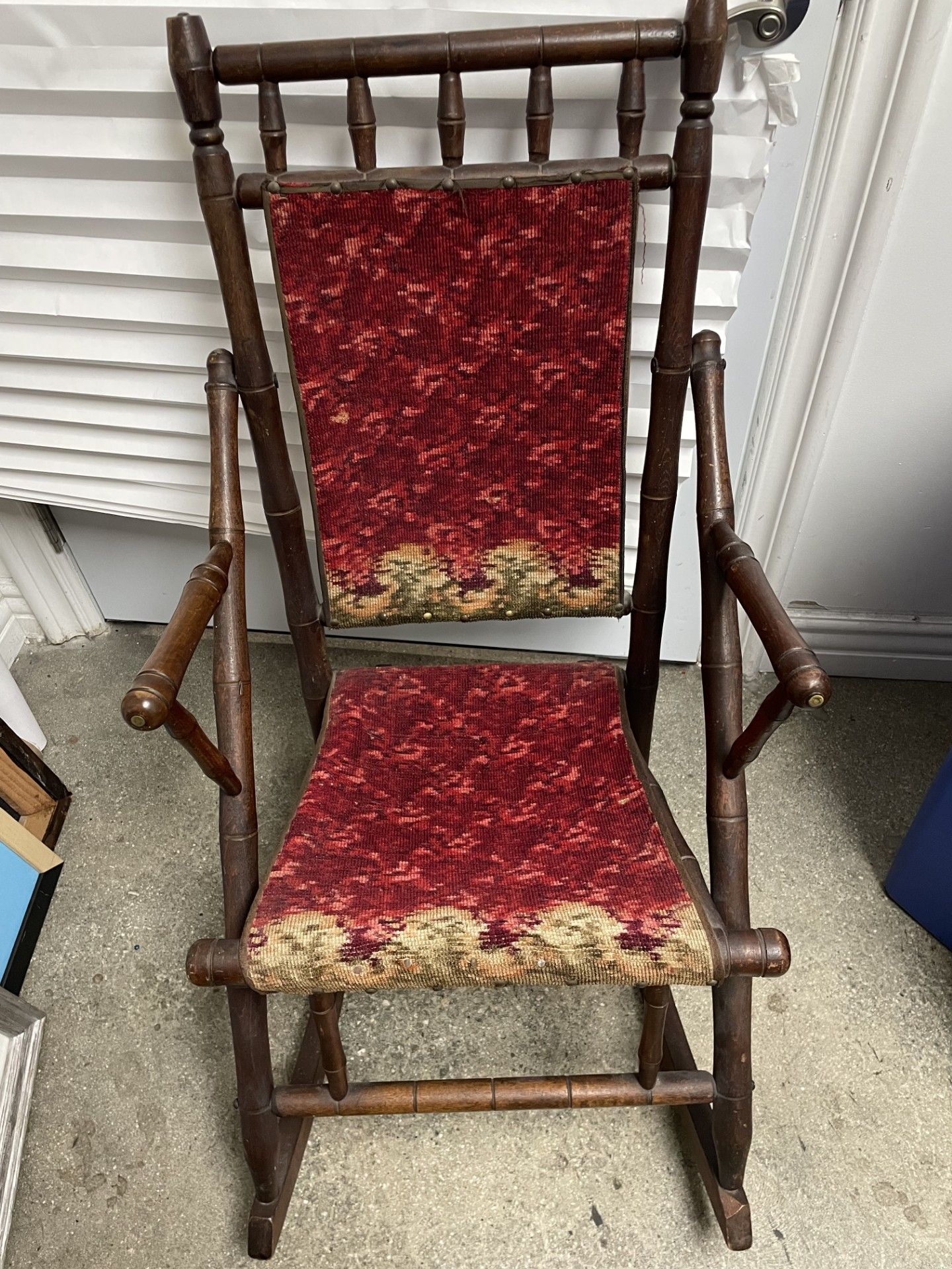 ANTIQUE Victorian Velvet Fabric Wood Rocking Chair