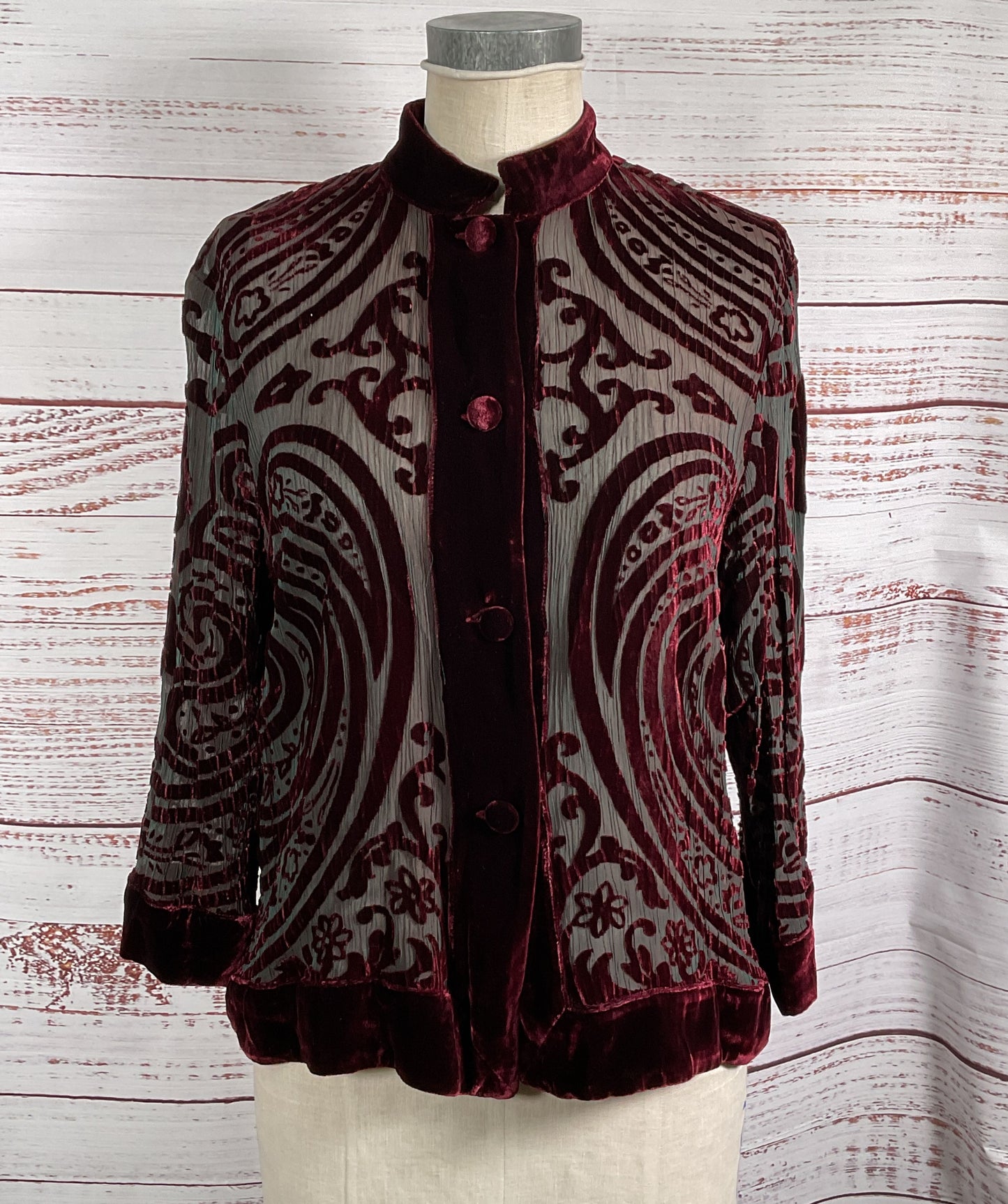 Citron Velvet Trim Mesh 3/4 Sleeve Shirt Red Green M
