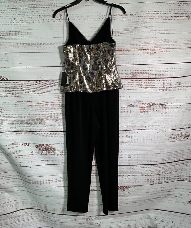 NWT Adrianna Papell Black and Beige Sequined Jumpsuit Size 4 Retail $199