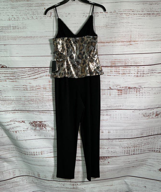 NWT Adrianna Papell Black and Beige Sequined Jumpsuit Size 4 Retail $199