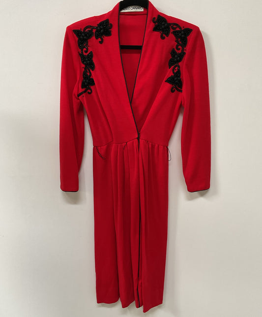Vintage Albert Capraro Women's Red Floral Embellished Formal Dress Size 8