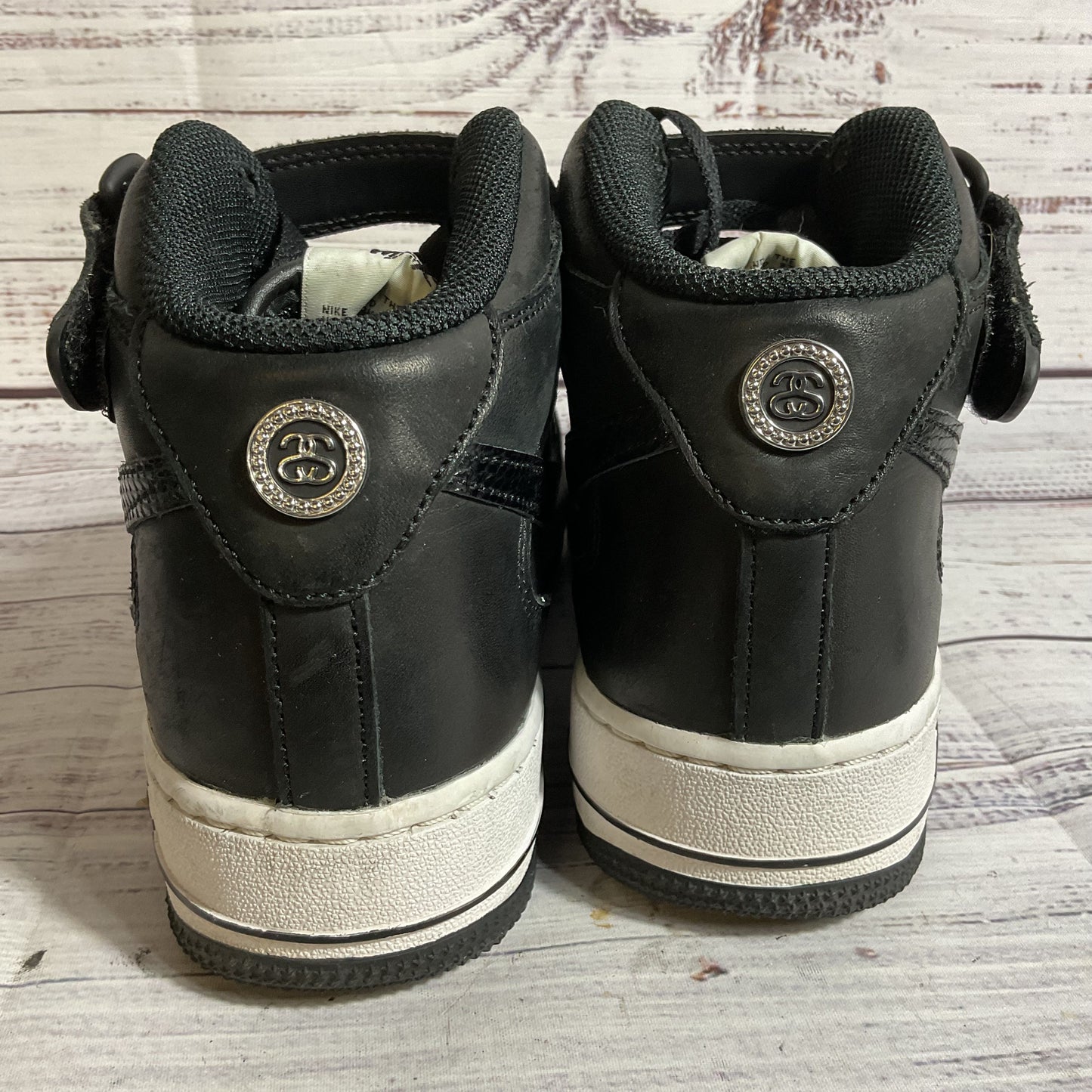 NIKE x STUSSY Air Force 1 Mid (DJ7840-001) Men's Black Snakeskin Shoes- SZ 6.5