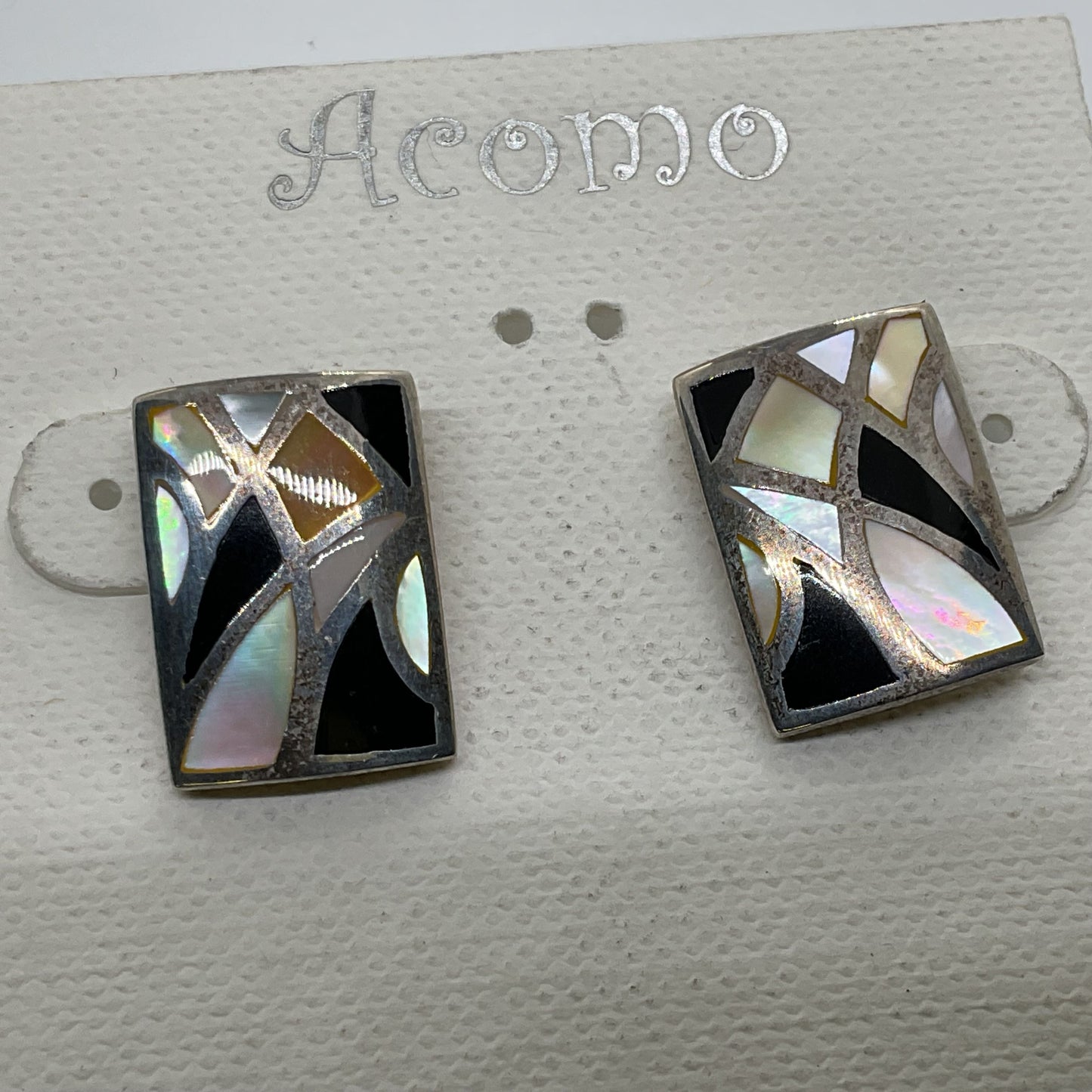 ACOMO Sterling Silver Onyx Abalone Inlay Earrings- 5.97g