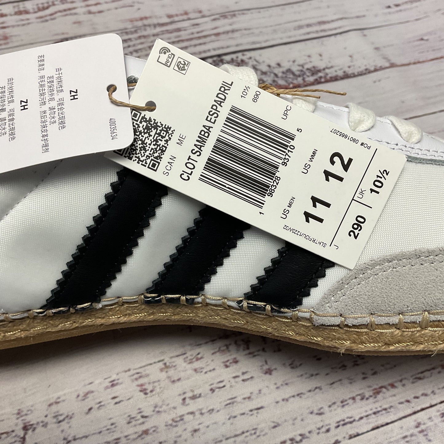 adidas x CLOT Samba by Edison Chen Espadrille Sneaker White Black Shoe Men Sz 11