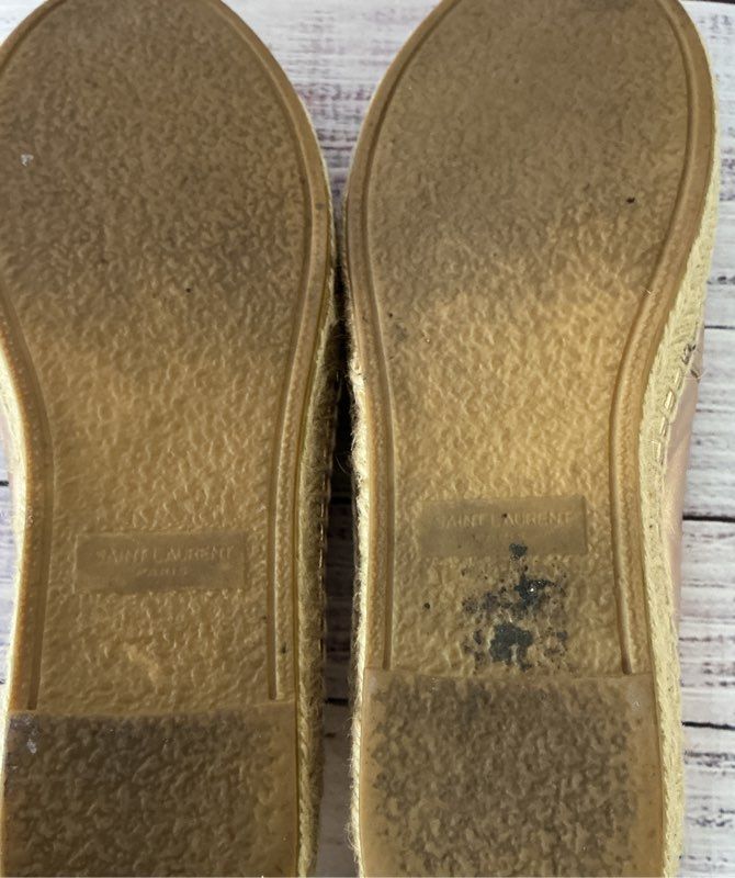 Saint Laurent Logo Metallic espadrilles Color Rose Metal Blush AS IS Retail $750