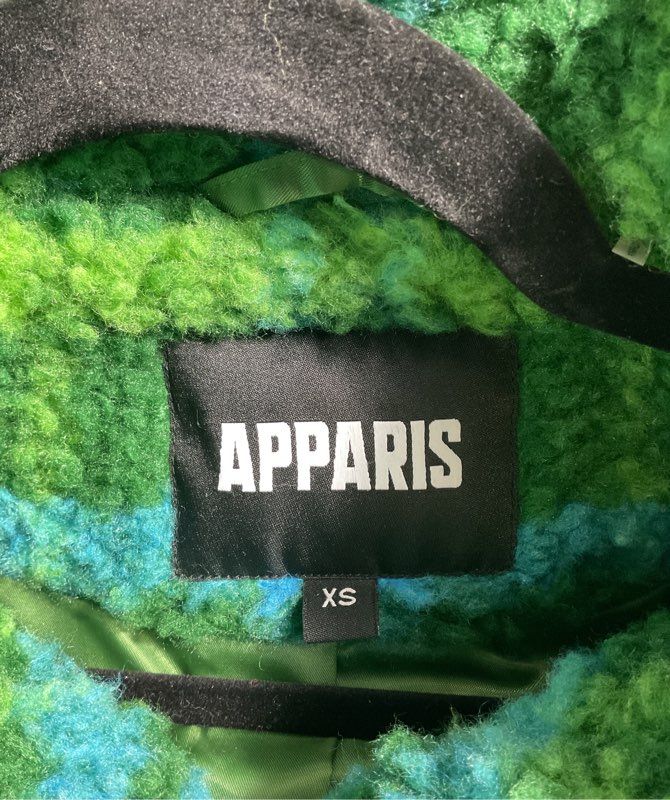 Apparis Women's Zip Up Green Blue Faux Fur Fluffy Jacket Size XS