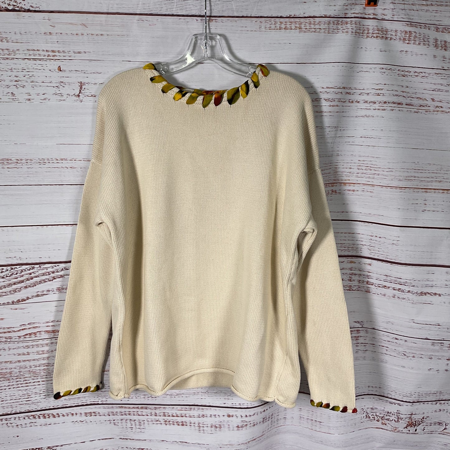 Chan Luu Whipstitch Eggshell White Knit Sweater O/S
