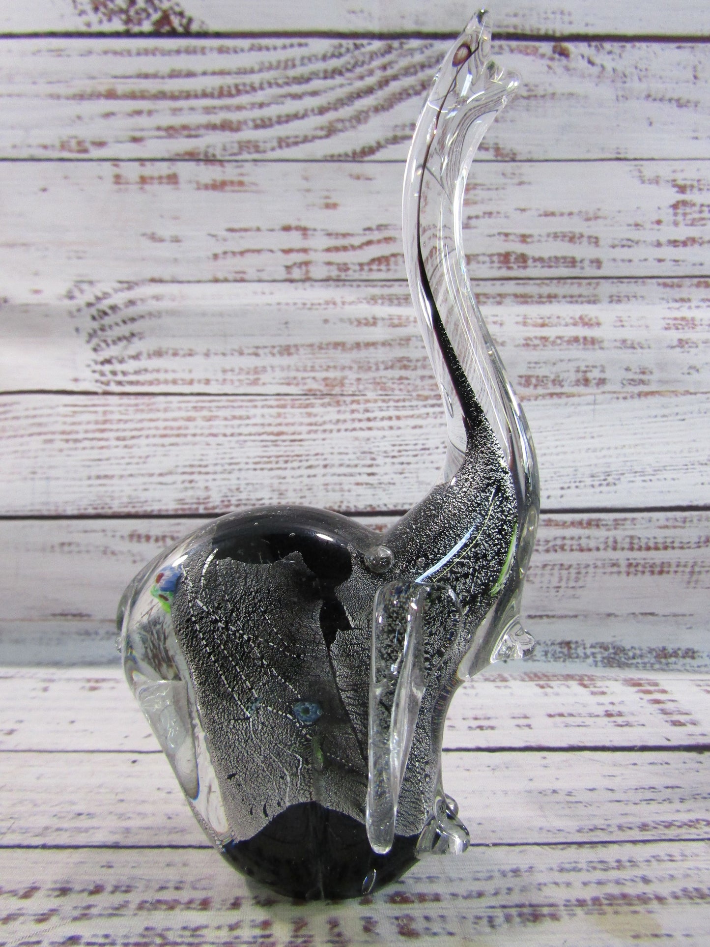 Hand Blown Silver Fleck Millefiori Murano Glass Elephant Figurine