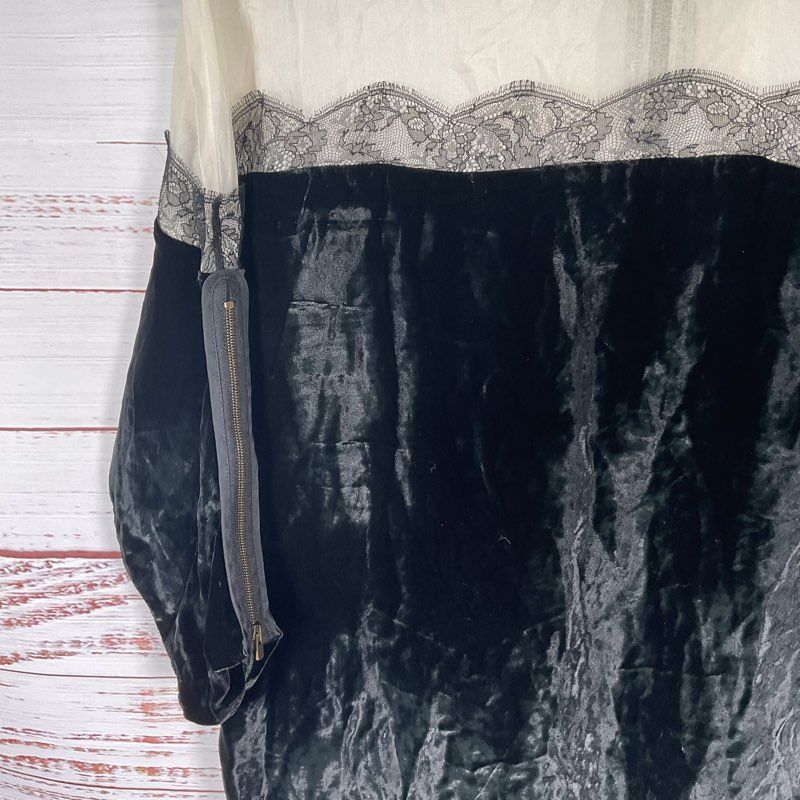 Stella Mccartney Black Velvet Sheer Top Lace Detail 3/4 Sleeve Mini Dress Size 4