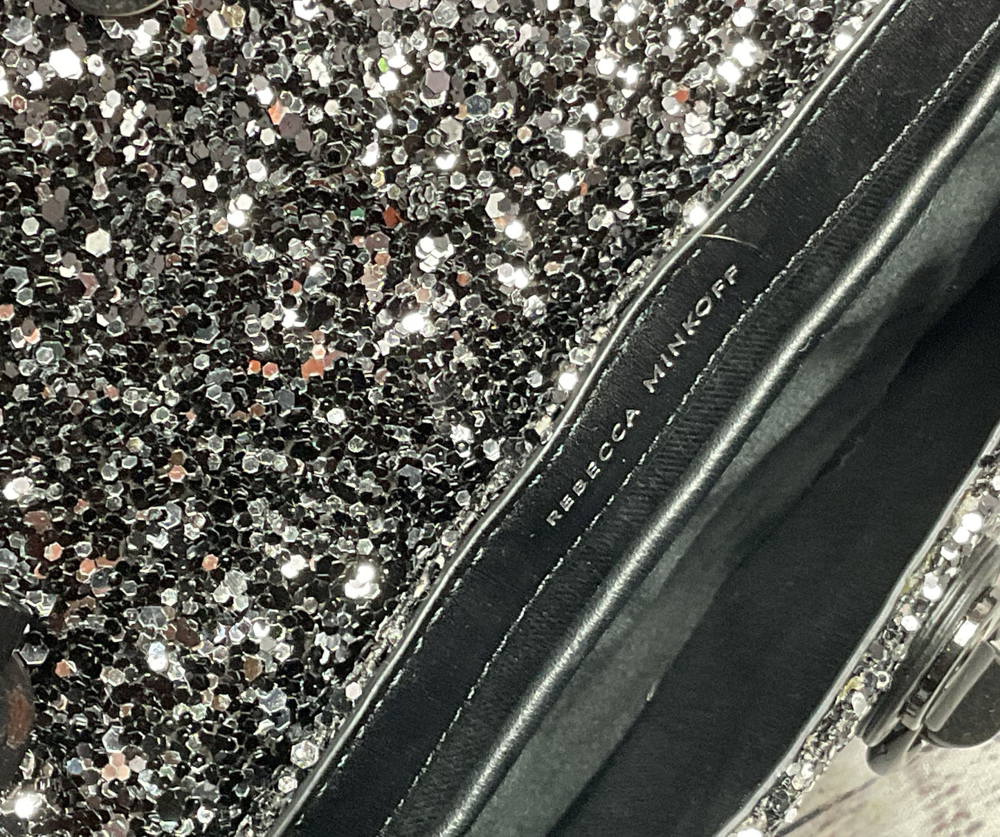 Rebecca Minkoff Edie Date Night Glitter Crossbody Bag Negro Plata Silver