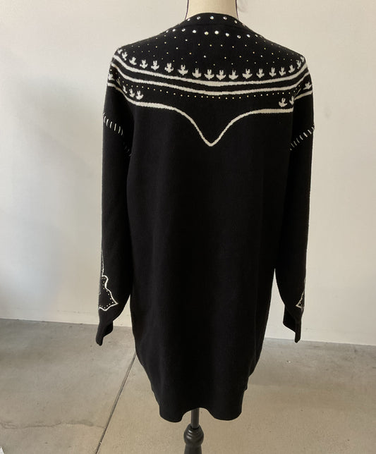Women's Maeve Black with white design sweater Dress with rhinestones Size S
