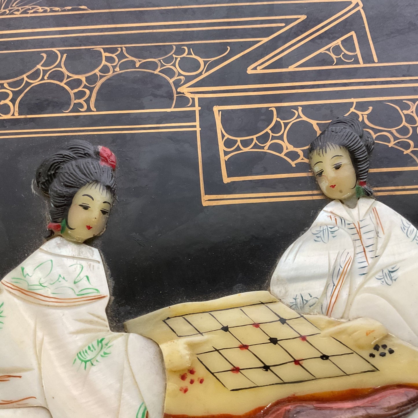 VTG./ANTIQUE Small Chinese Mother of Pearl Black Lacquer Table- 24x24x10