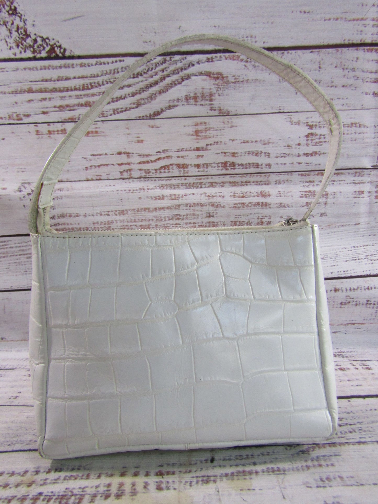 Vintage Dooney & Bourke Womens White Leather Croc Embossed Handbag Made in Italy