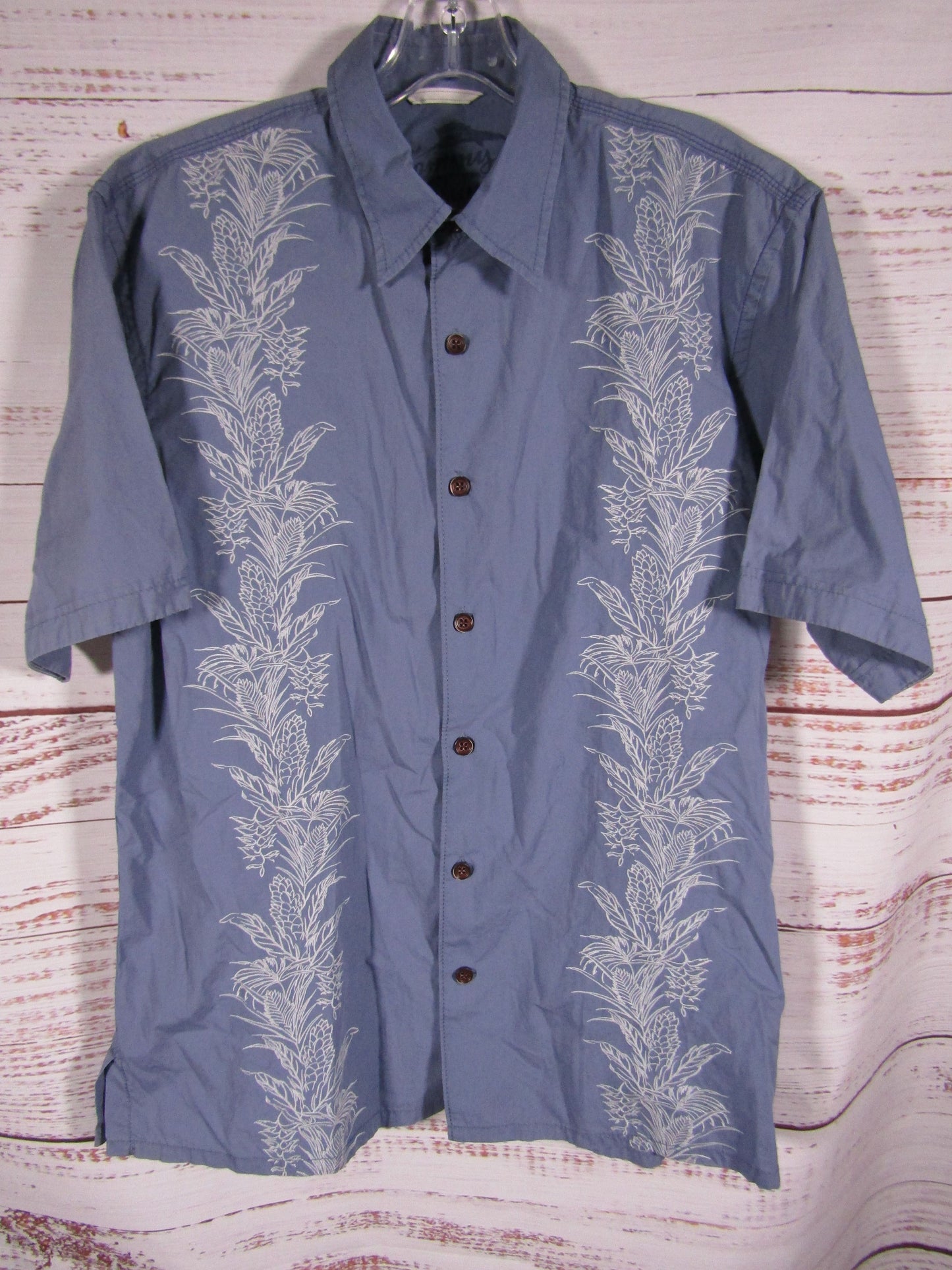 Tommy Bahama Men's Blue Floral Embroidered Short Sleeve Cotton Shirt Size M