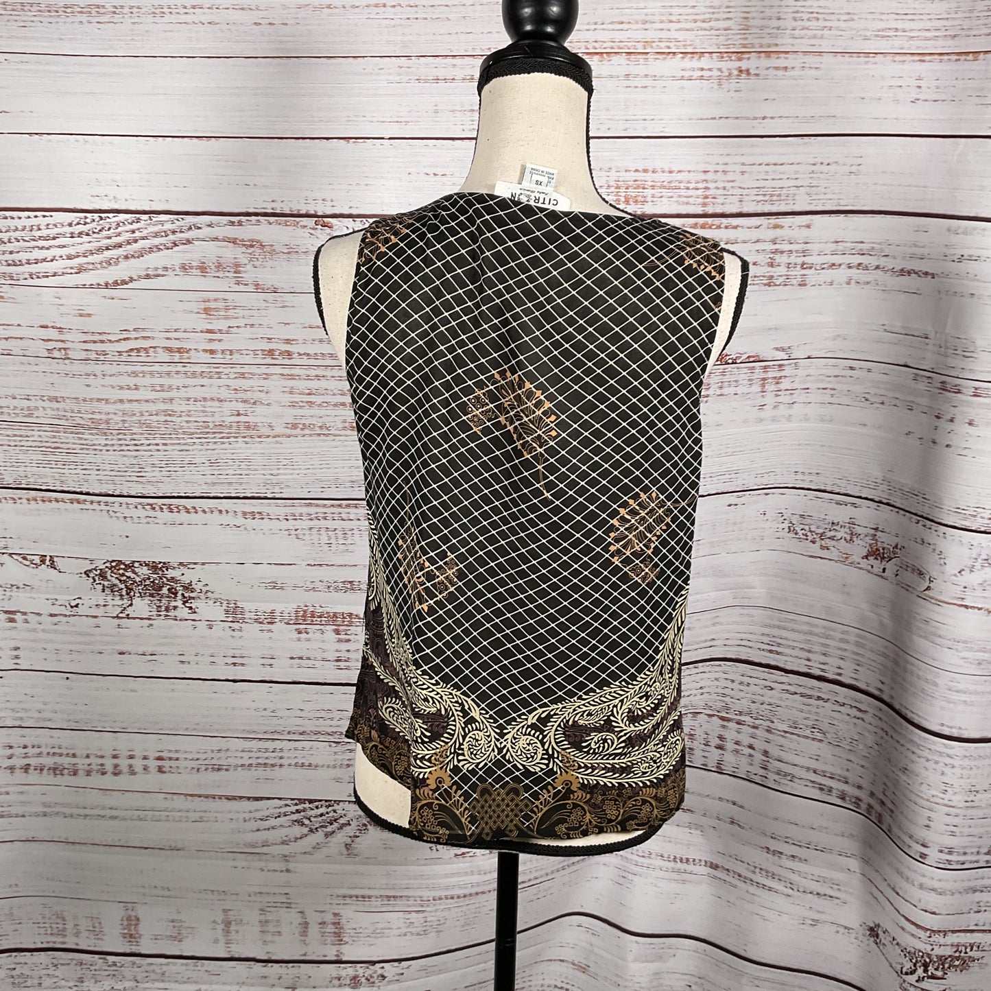 Citron Black Grid Print Silk Shirt Button Up Dress And Tank Top Set - Size XS