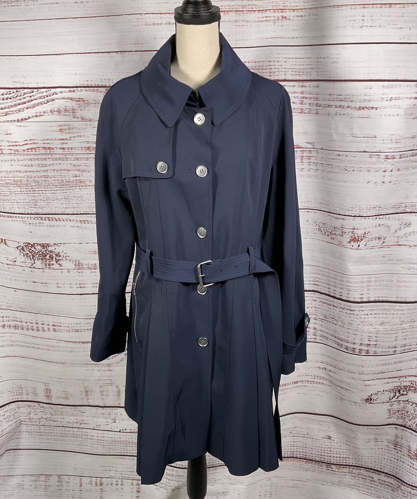 Trina Turk Button Down Trench Coat Navy Blue