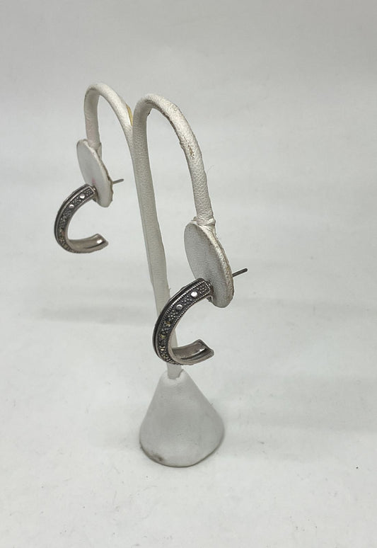 Sterling Silver Vintage Marcasite Half Hoop Earrings