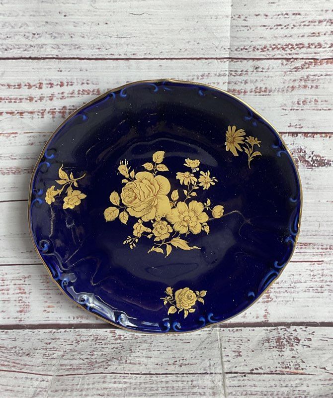 Bareuther Waldsassen Echt Vintage 22K Gold Germany Lot of 3 Salad Plates Cobalt