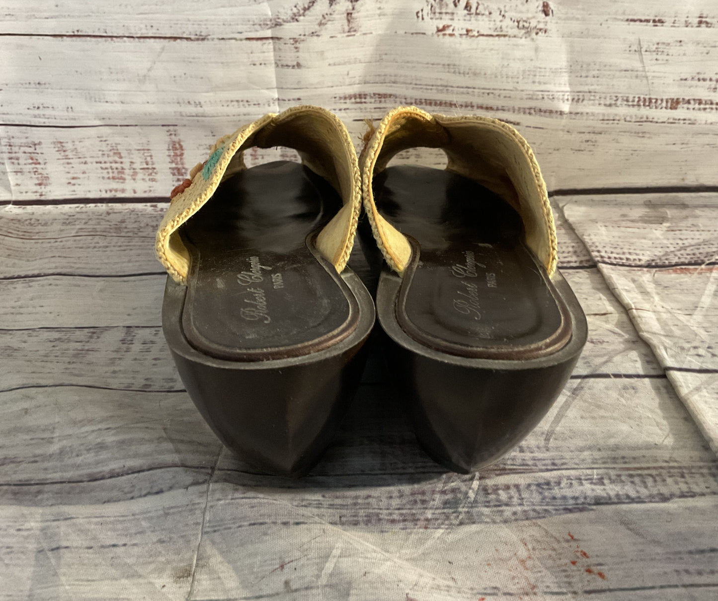 Robert Clergerie Raffia Floral Platform Wedge Sandals Multicolor 7.5