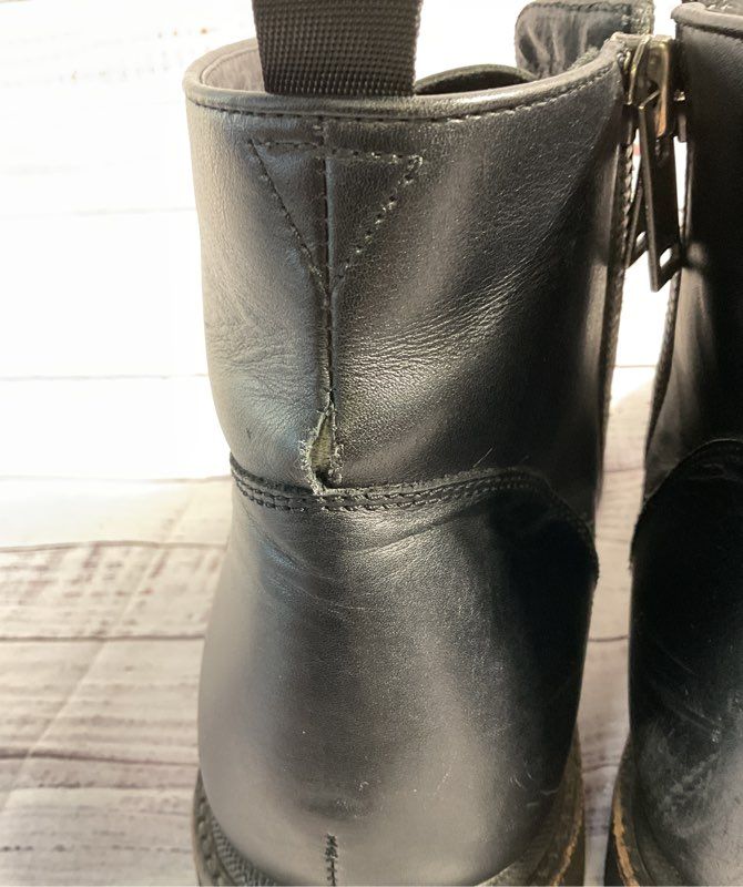 John Varvatos Black Leather Brooklyn Lug Ankle Boots Size 12 M
