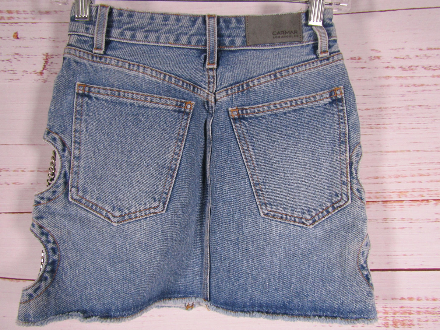 Carmar Colin Women's Blue Denim Cutout Chain Accent Skirt Size 23
