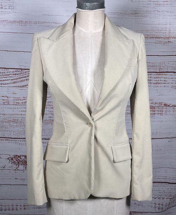 Stella McCartney Ribbed Cotton Blend Single Button Jacket Ivory 40