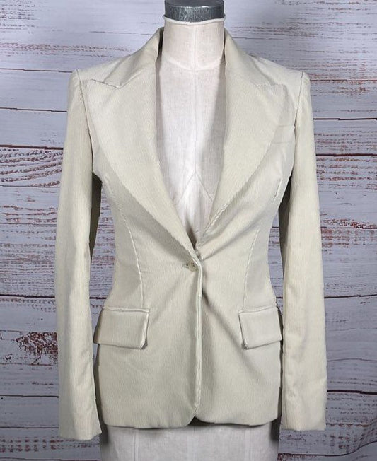 Stella McCartney Ribbed Cotton Blend Single Button Jacket Ivory 40