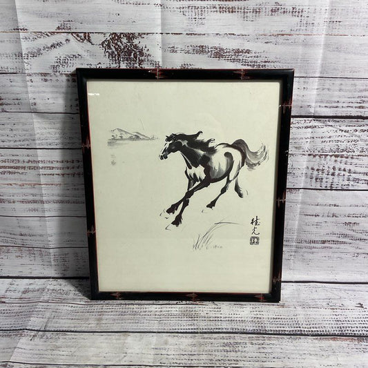 Horse Galloping in Front of Hills Print by Tae Kwong TK Chan Framed 12"