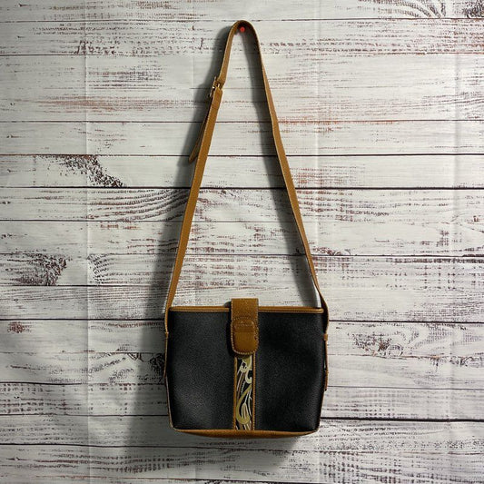VTG. Leonard Black & Tan Leather Shoulder Bag No. 36544 Crossbody Purse