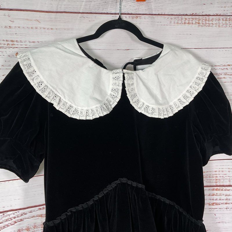 NWT Maison Cleo Josepha Black Velvet Lace Collar Whimsigoth Mini Dress - Size 44