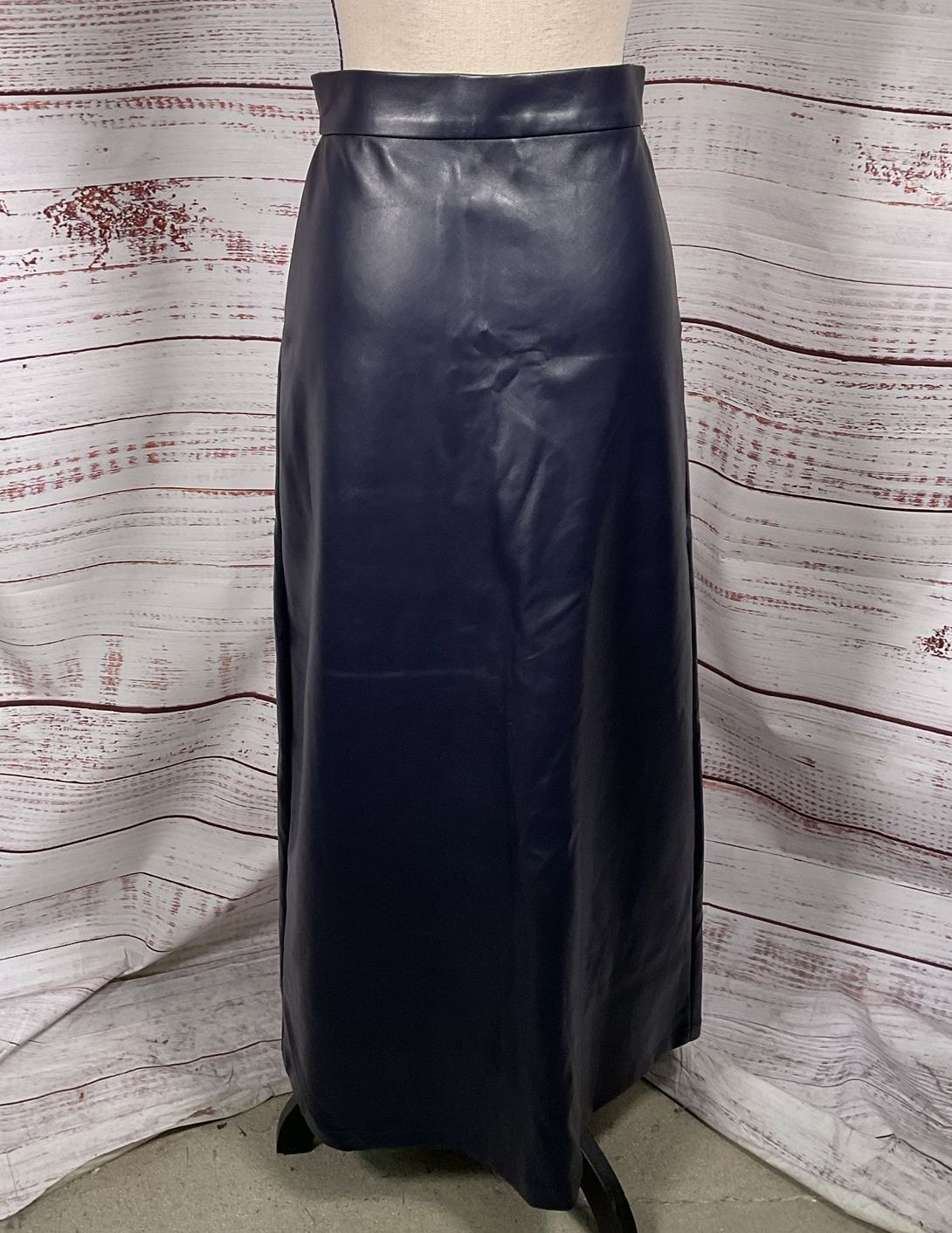 Rowe Faux Leather Button Down Skirt Navy Asia 18 US Small