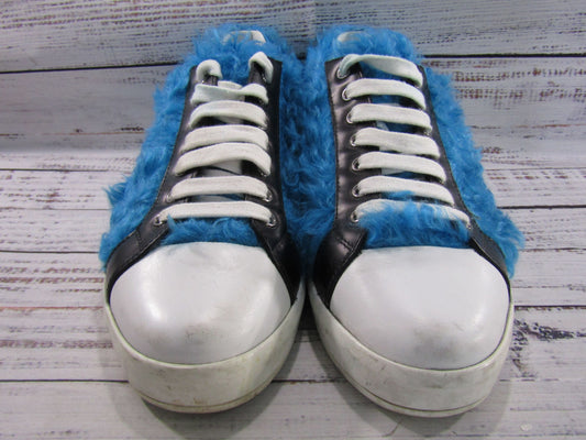 Prada Frankenstein Women's Faux Fur Leather Low Top Sneakers Made in Italy