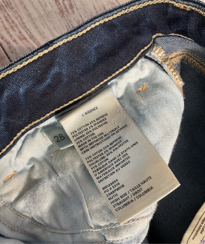 L'AGENCE Women's Ruth High Rise Straight Columbia Blue Jeans Size 28