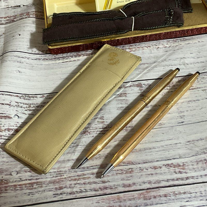 CROSS 14K Gold Filled Ladies Rose Design Mechanical Pen And Pencil Set with Case