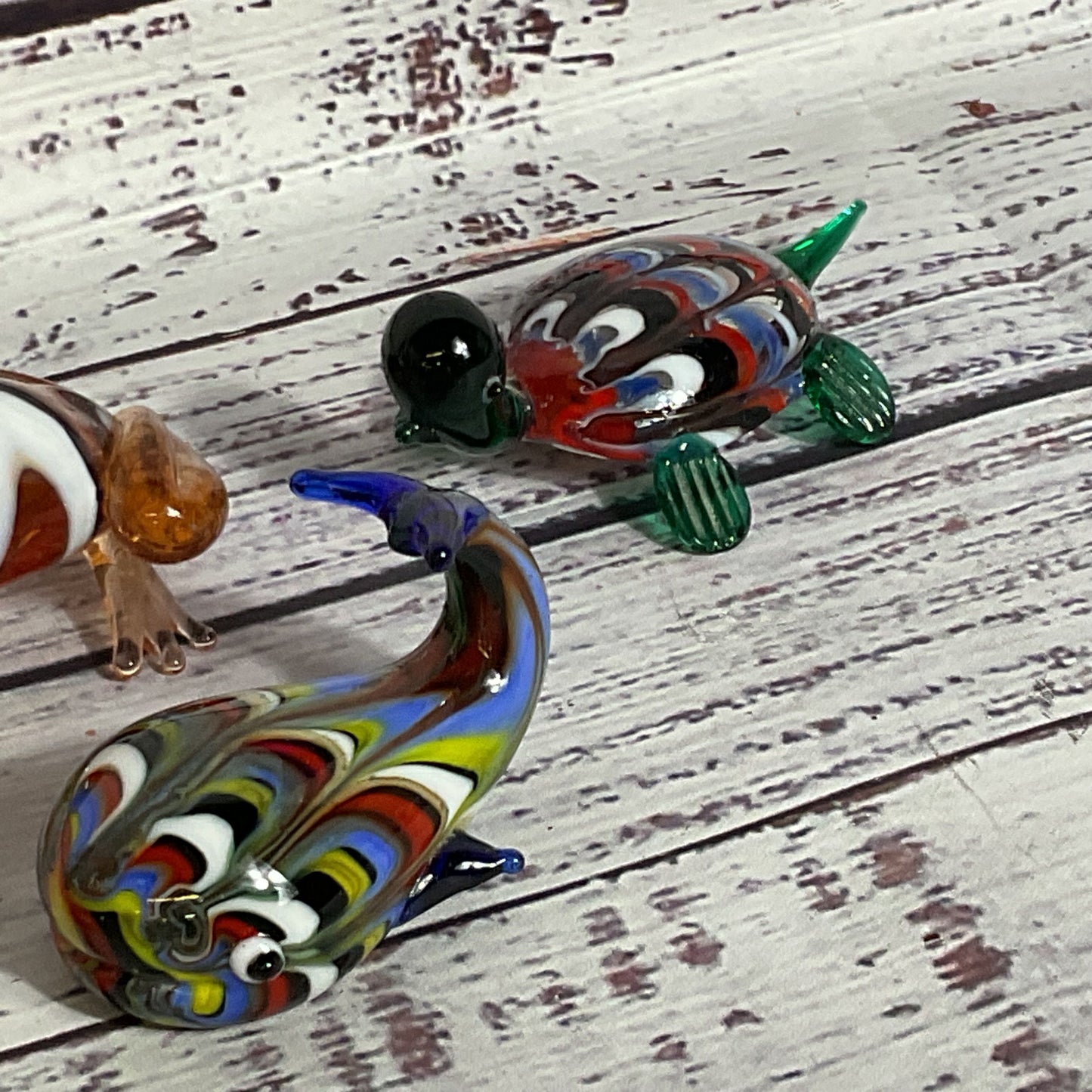 Set of 4 VTG. Murano Style Art Glass Frog, Swan, Whale, Turtle Figurines