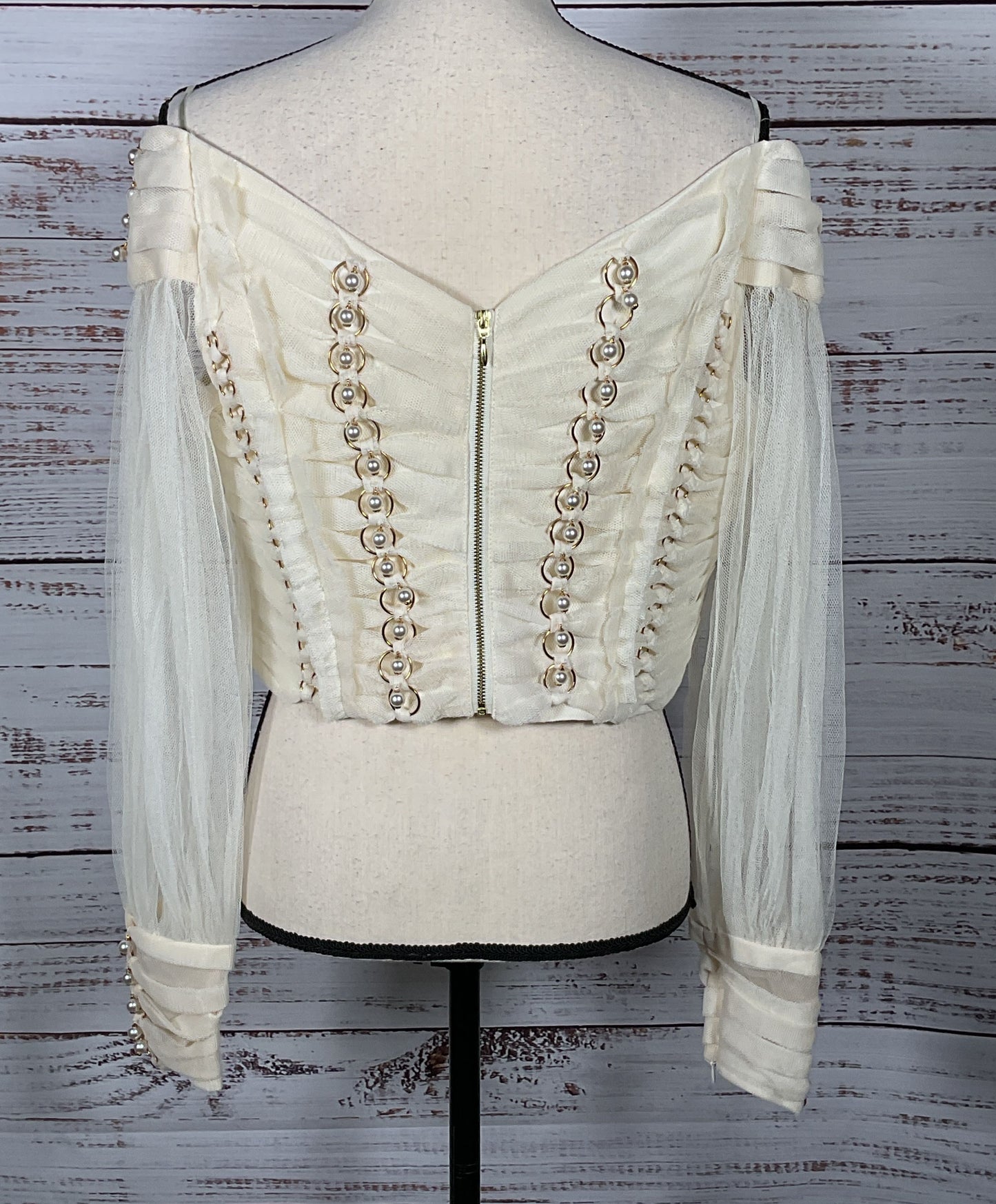 Zimmermann Mesh Off-The-Shoulder Embellished Tulle Top Milk 0