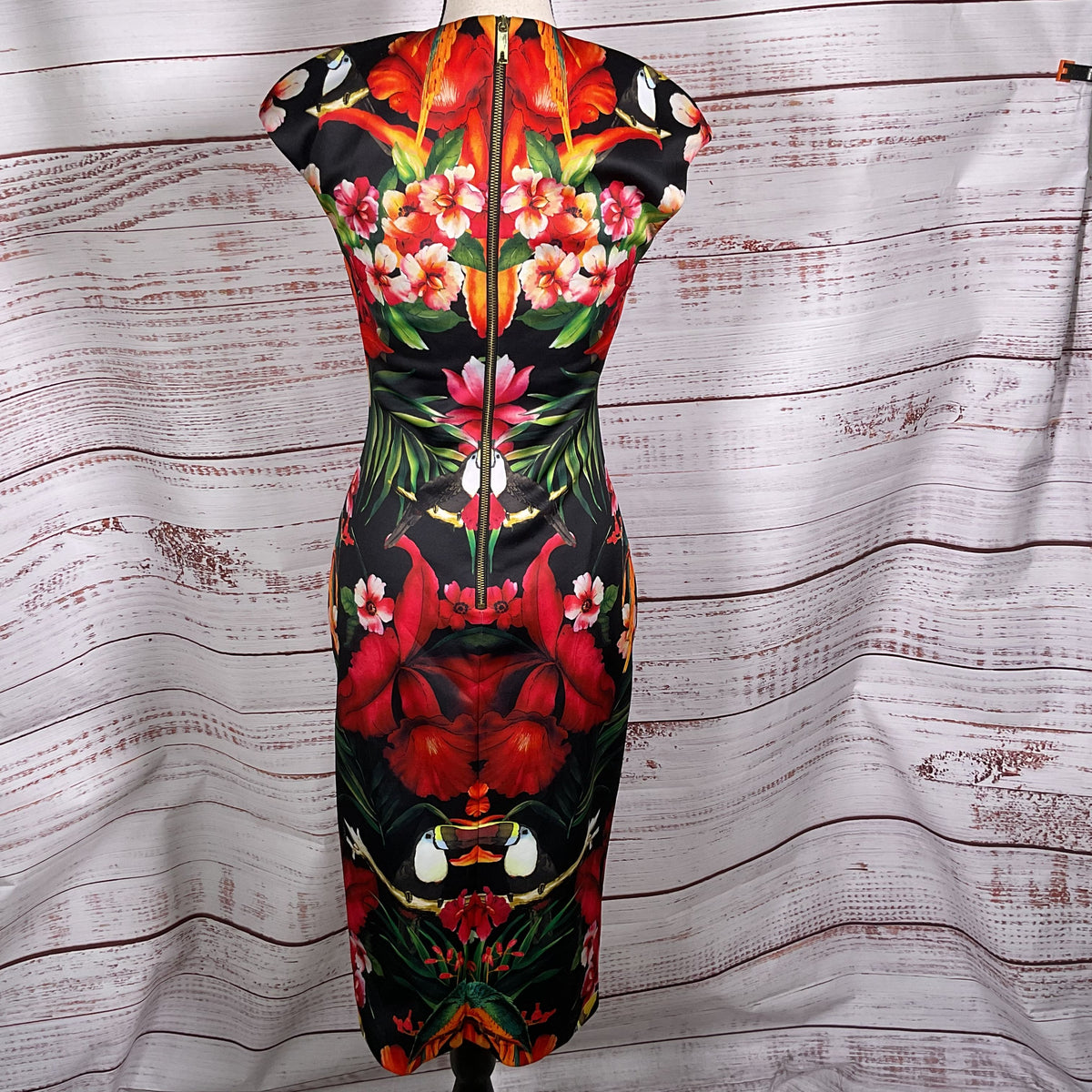 TED BAKER Women's Bismii Toucan Sheath Midi Dress- SZ 2